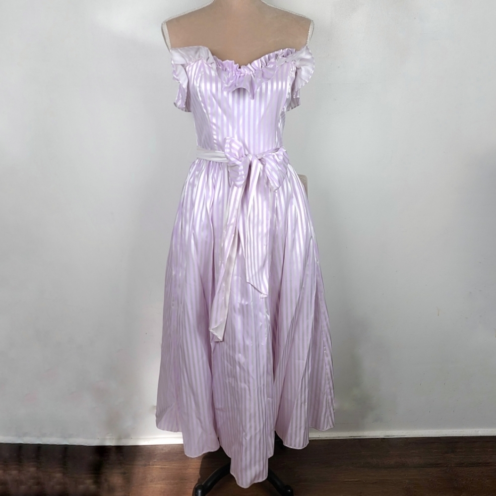 Vintage Gunne Sax Lavender Purple Striped Sweethart Neckline Midi Party Dress 7 - Picture 4 of 16